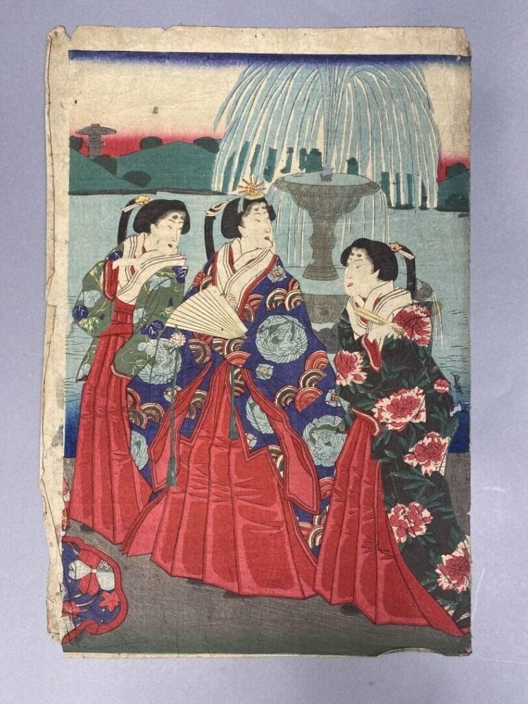 Utagawa Kuniaki II (1835-1888) - Triptyque, oban tate-e, Visite impériale du sa…
