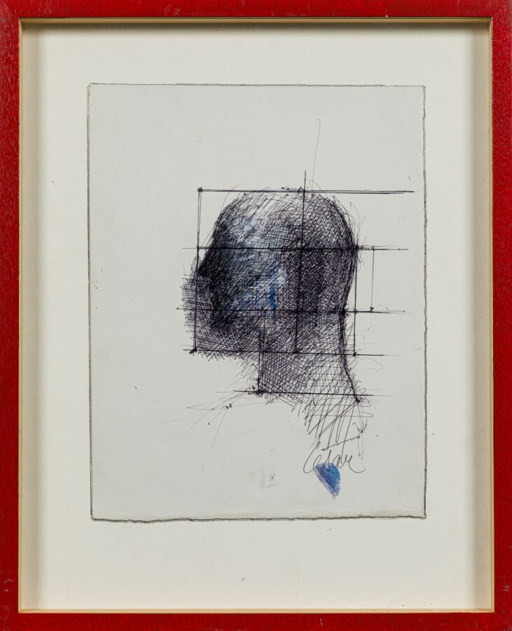 CÉSAR (1921-1998) - Profil de Ferrero, 1990 - Encre sur papier, signé et emprei…