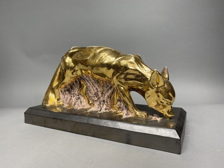 D'ARGYL - Renard - Sculpture en céramique doré - 25 x 47 x 19 cm