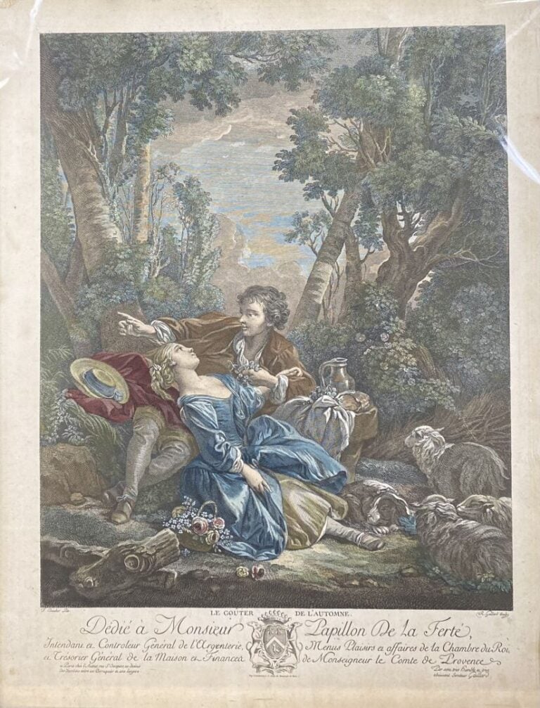 Deux gravures en couleurs encadrées comprenant : - - Le billet doux - - Le goût…