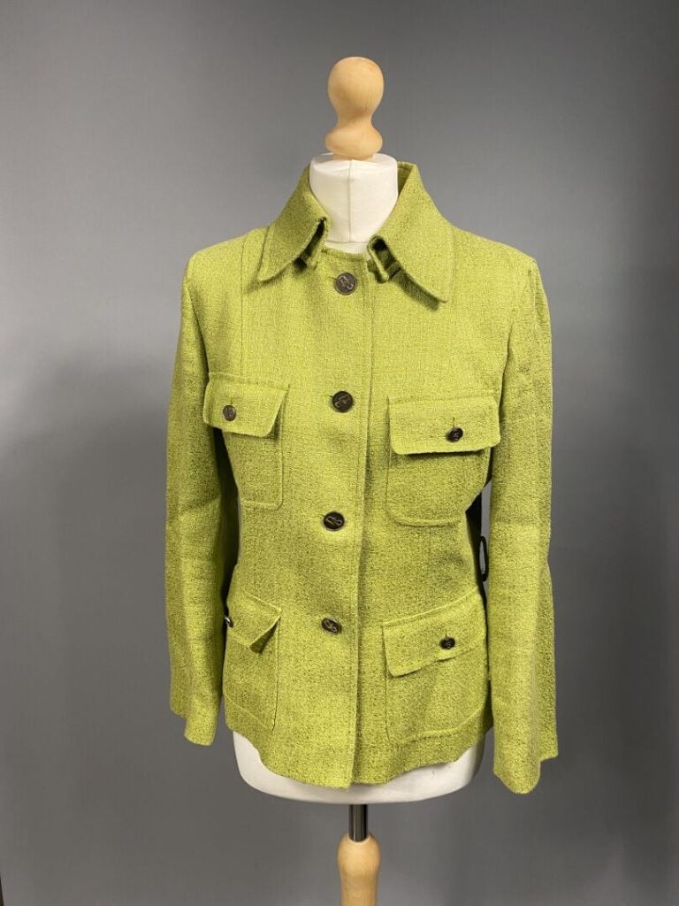 DOLCE GABBANA - Veste tailleur en dans les tons vert, quatre poches plaquées av…
