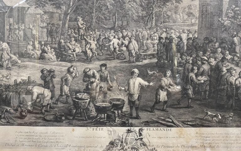 Eau-forte encadrée "Troisième fête flamande" d'après Teniers - 58 x 74 cm (à vu…