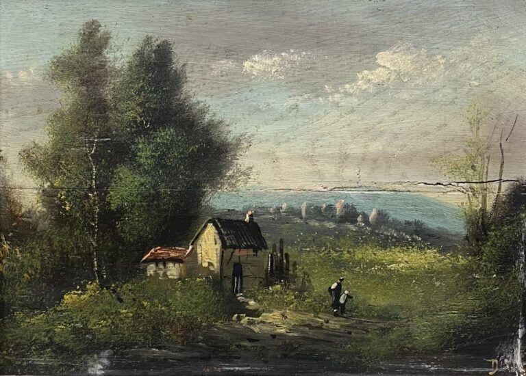 Ecole de la fin du XIXe siècle - Lot de trois huiles sur panneau - Paysage de c…