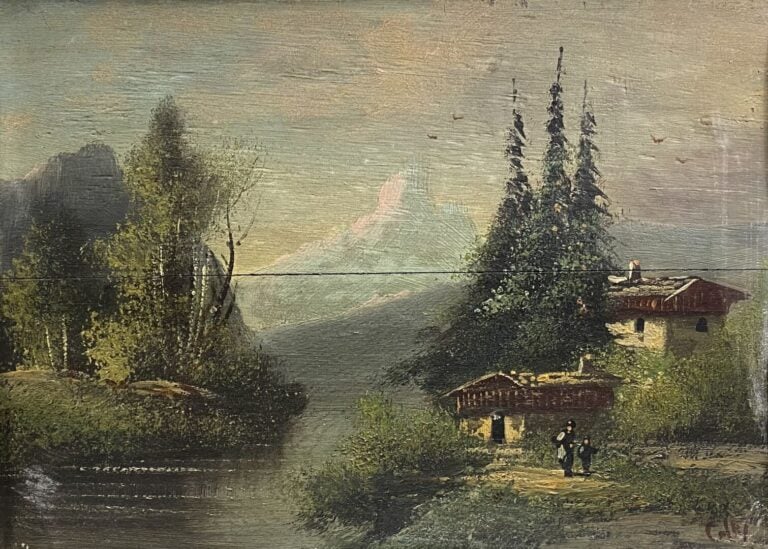 Ecole de la fin du XIXe siècle - Lot de trois huiles sur panneau - Paysage de c…