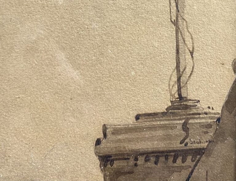 Ecole du XIXe siècle - Cavalier - Lavis d'encre - Porte une signature en haut à…