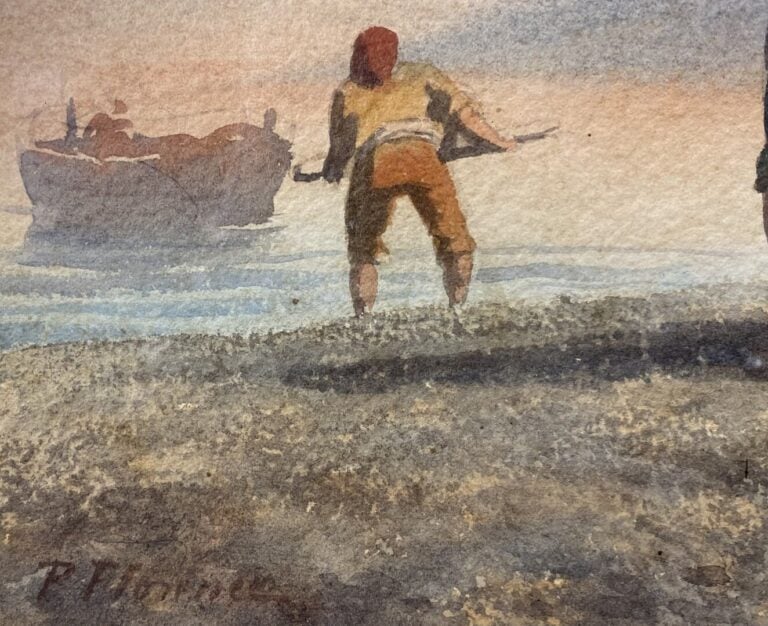Ecole du XIXe siècle - Pêcheurs - Aquarelle - Porte une signature en bas à gauc…