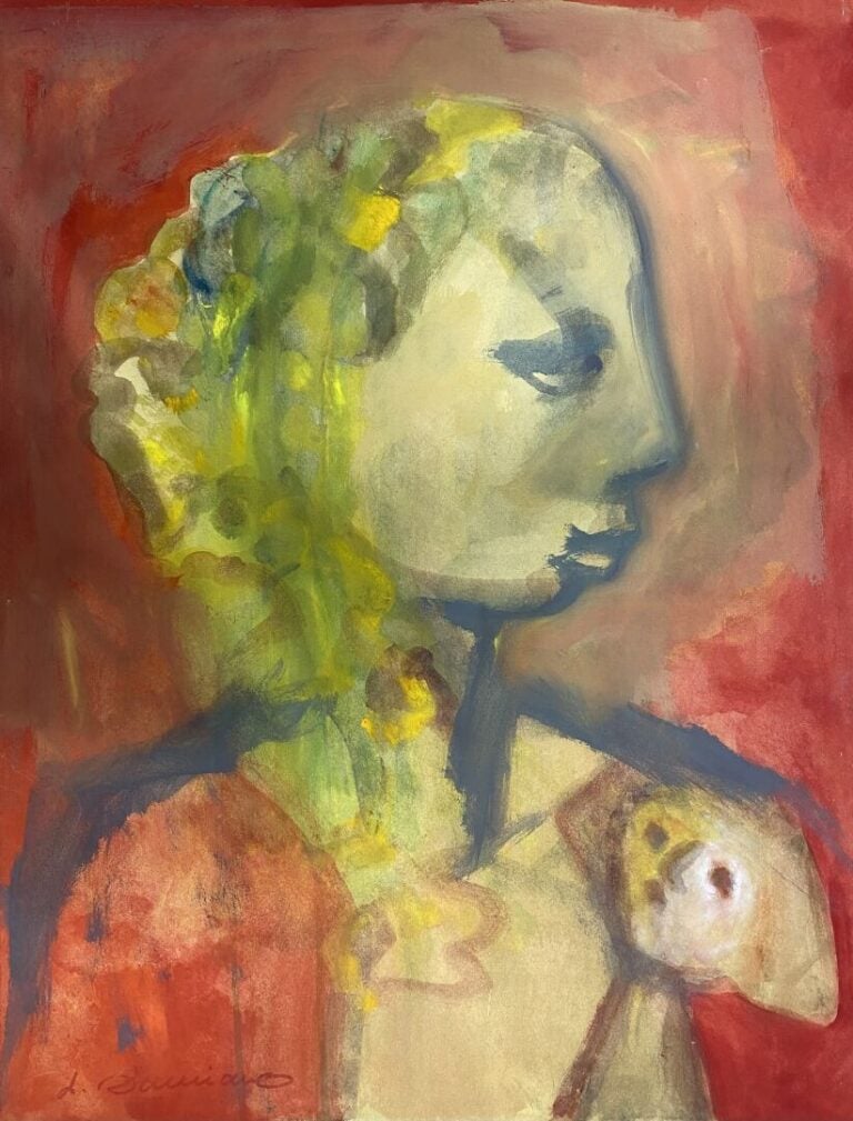 Ecole du XXe siècle - Maternité - Gouache sur carton - Signé en bas à gauche "L…