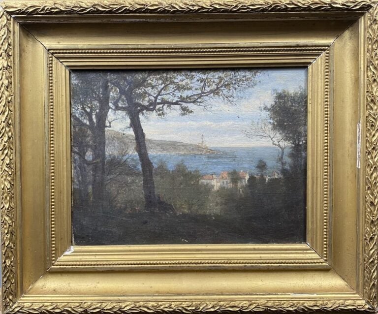 Ecole fin du XIXe - début du XXe siècle - Vue de bord de mer depuis les colline…