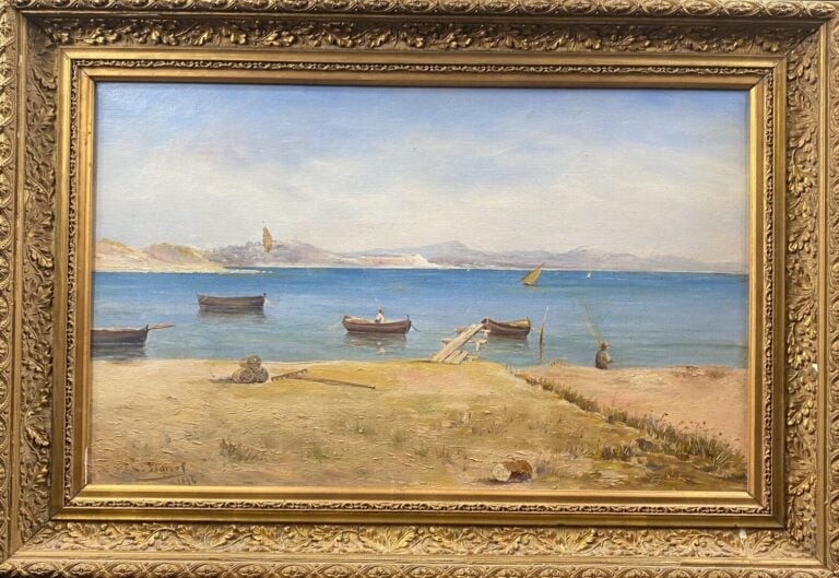 Ecole fin XIXe - début XXe siècle - Scène de pêche - Huile sur toile - Signée e…