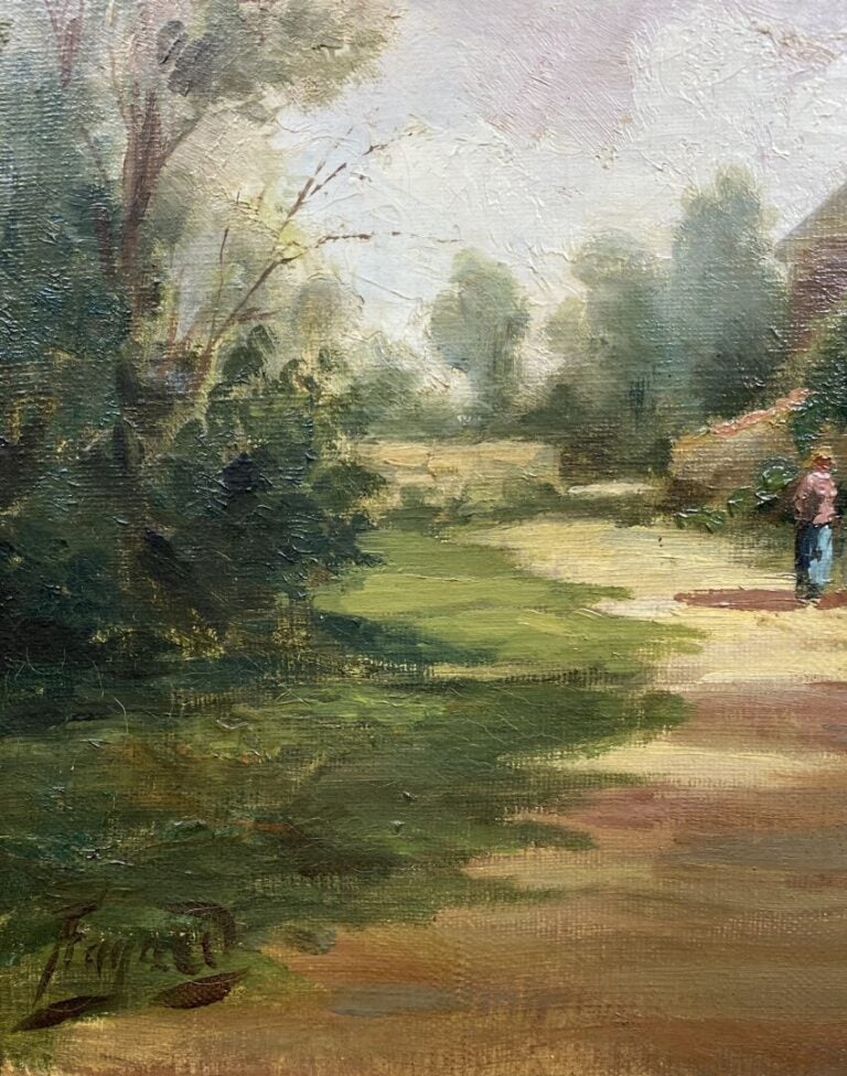Ecole fin XIXe - Paysage de campagne - Huile sur toile - Porte une signature en…