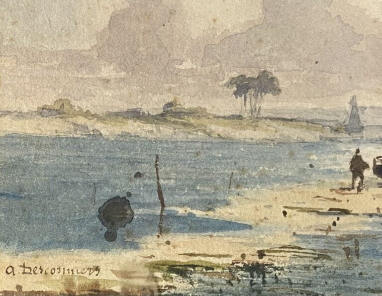 Ecole XXe siècle - Bateaux à marée basse - Aquarelle - Porte une signature en b…