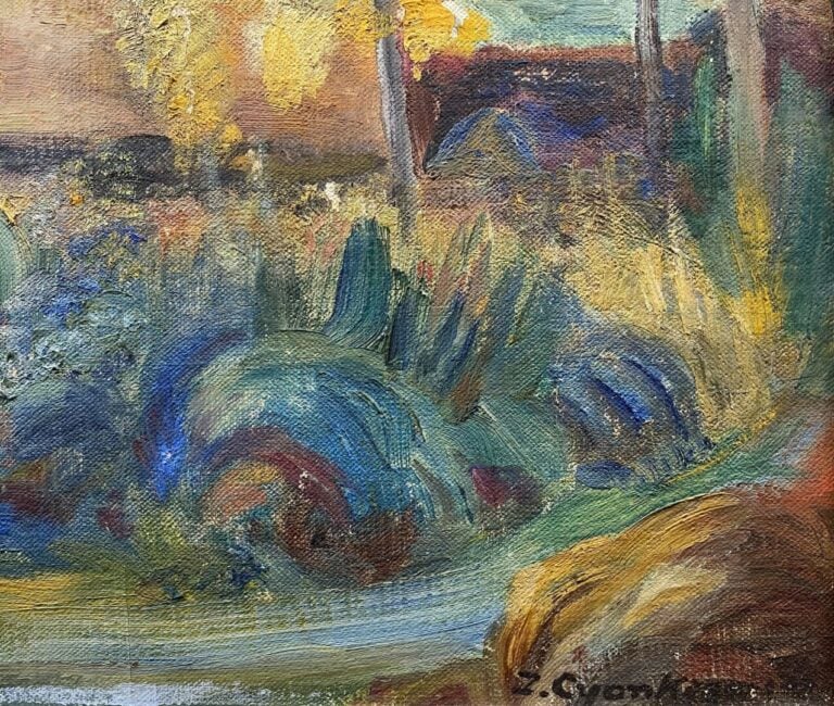 Ensemble de 5 pièces encadrées comprenant huiles sur toile et une lithographie…