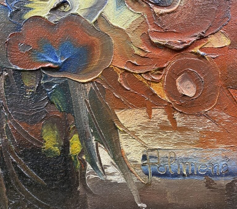 Ensemble de 5 pièces encadrées comprenant huiles sur toile et une lithographie…