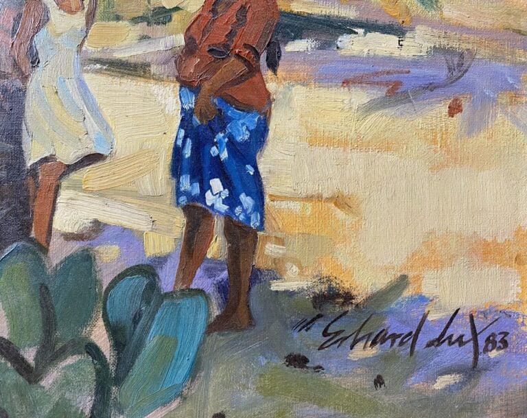 Erhard LUX (1947) - Tahitiennes dans un jardin - Huile sur toile - Signé et dat…