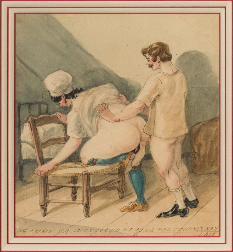 EROTICA. Ecole XXème. Comme ça, Monsieur ne fera pas tourner mon lait. Aquarell…