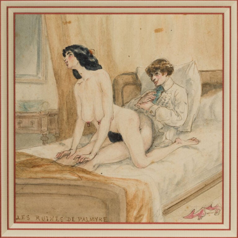 EROTICA. Ecole XXème. Les ruines de Palmyre. Aquarelle sur papier. 15x15 cm (à…