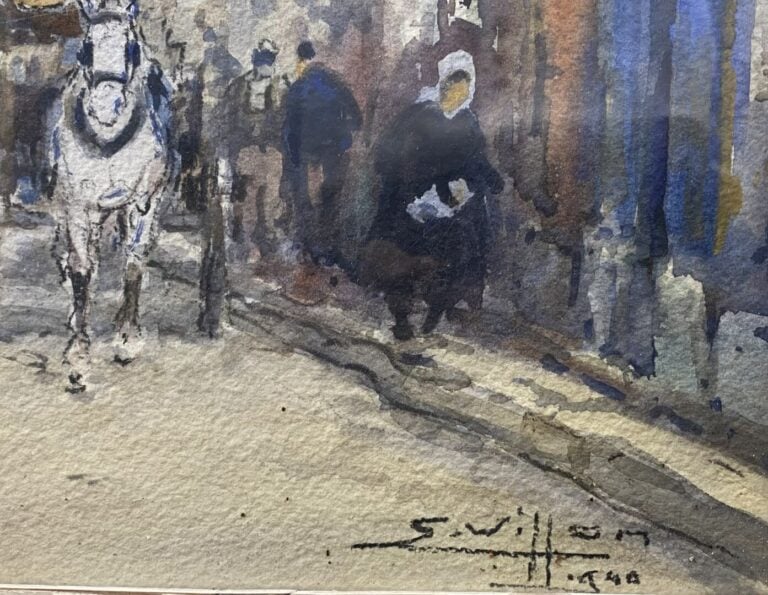 Eugène VILLON (1879-1951) - Vue d'église dans une ruelle - Aquarelle et crayon…