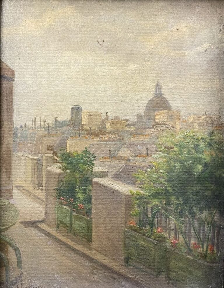 F. LINDLEY (XXe) - Vue de Paris - Huile sur carton - Signé en bas à gauche - 26…