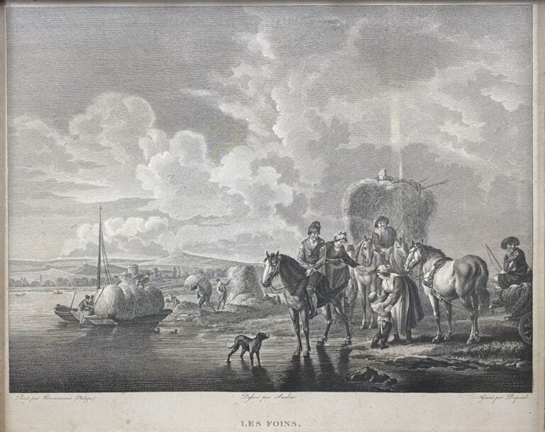 Gravure encadrée d'après Woudermans - "Les foins" - 28 x 35 cm