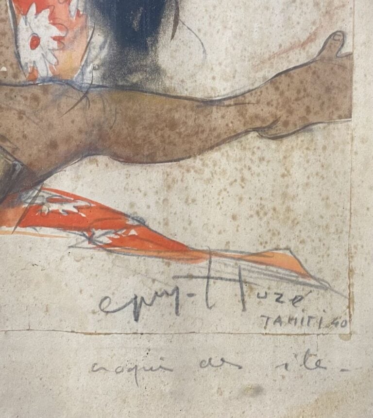 Guy HUZE (1912-1997) - Chant - Fusain et aquarelle - Signé, situé Tahiti, daté…