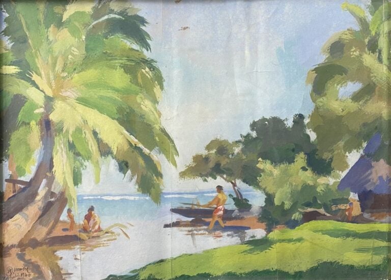 Henri DUMIEN (1909-?) - Plage de Tahiti - Gouache - Signé, situé Tahiti et daté…