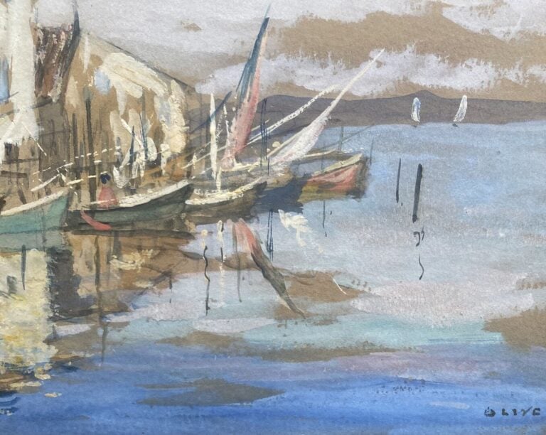 Henri OLIVE DES MARTIGUES (XIX-XX) - Les Martigues - Gouache - Signé en bas à d…