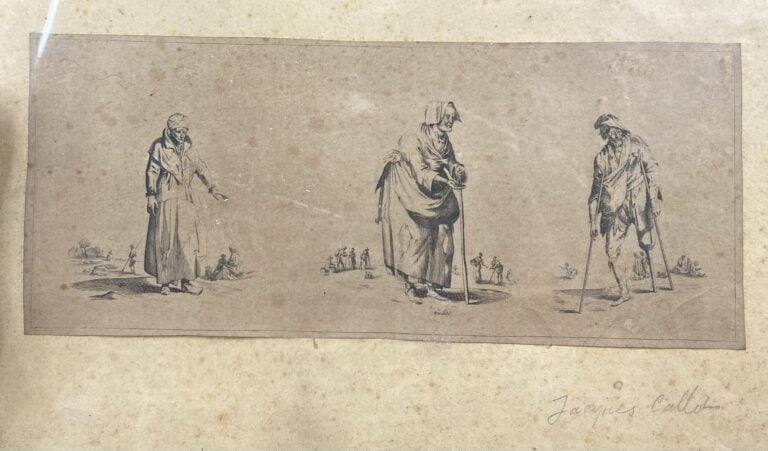 Jacques CALLOT, d'après - Les mendiants - Gravure - 10 x 24.5 cm - (pliures, pi…