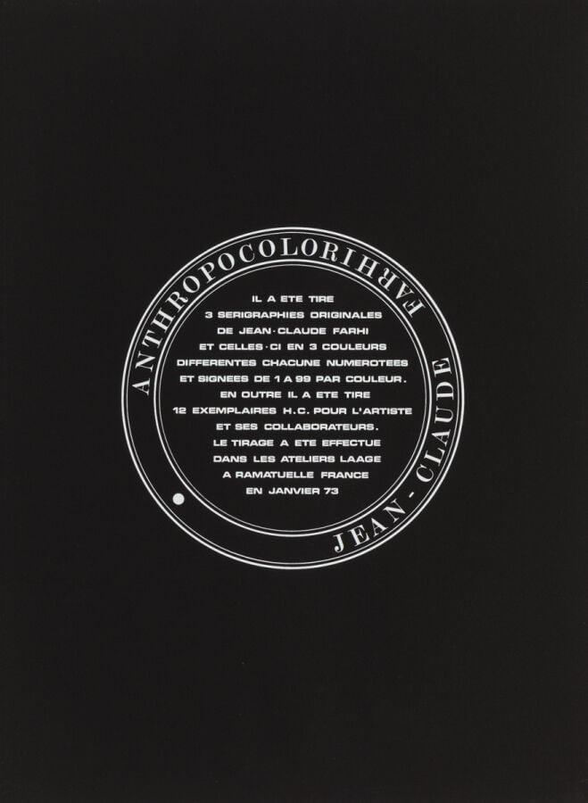JEAN -CLAUDE FARHI (1940-2012 - Anthropocolor, 1973 - Ensemble de 9 sérigraphie…