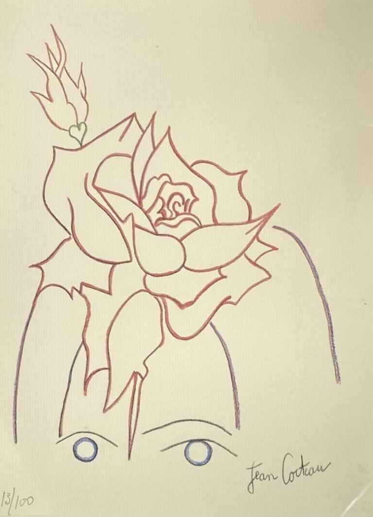 Jean COCTEAU (1889-1963), d'après - Une rose sur la tête - Lithographie - Signé…