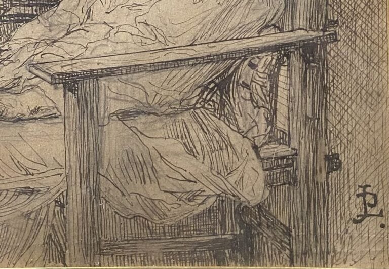 Jean-Paul LAURENS (1838-1921) - Viel homme assis - Crayon, plume et encre brune…