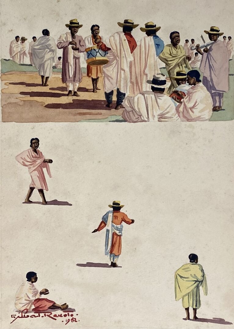 Joseph RAMAMANKAMONGJY (1898-1984) - Etude de personnages en costume - Aquarell…