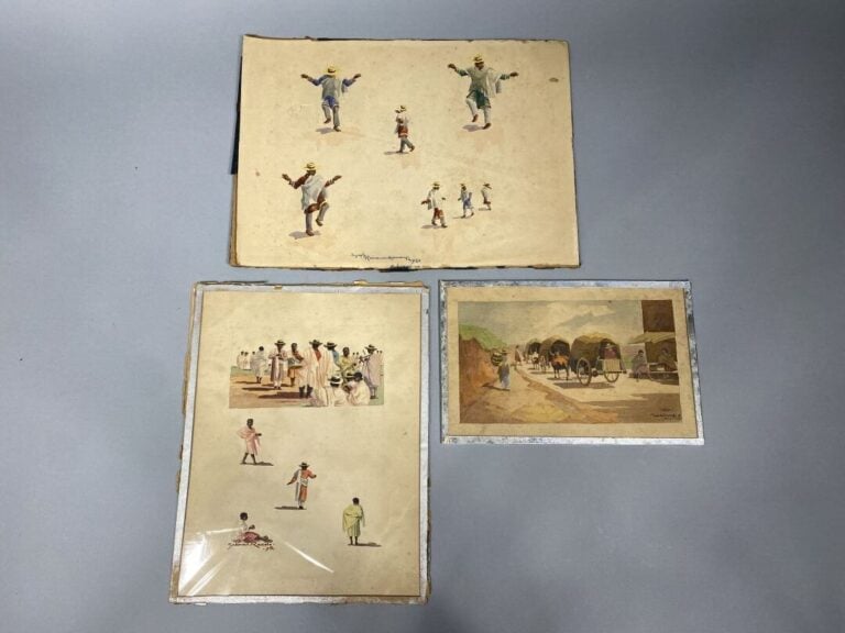 Joseph RAMAMANKAMONGJY (1898-1984) - Etude de personnages en costume - Aquarell…