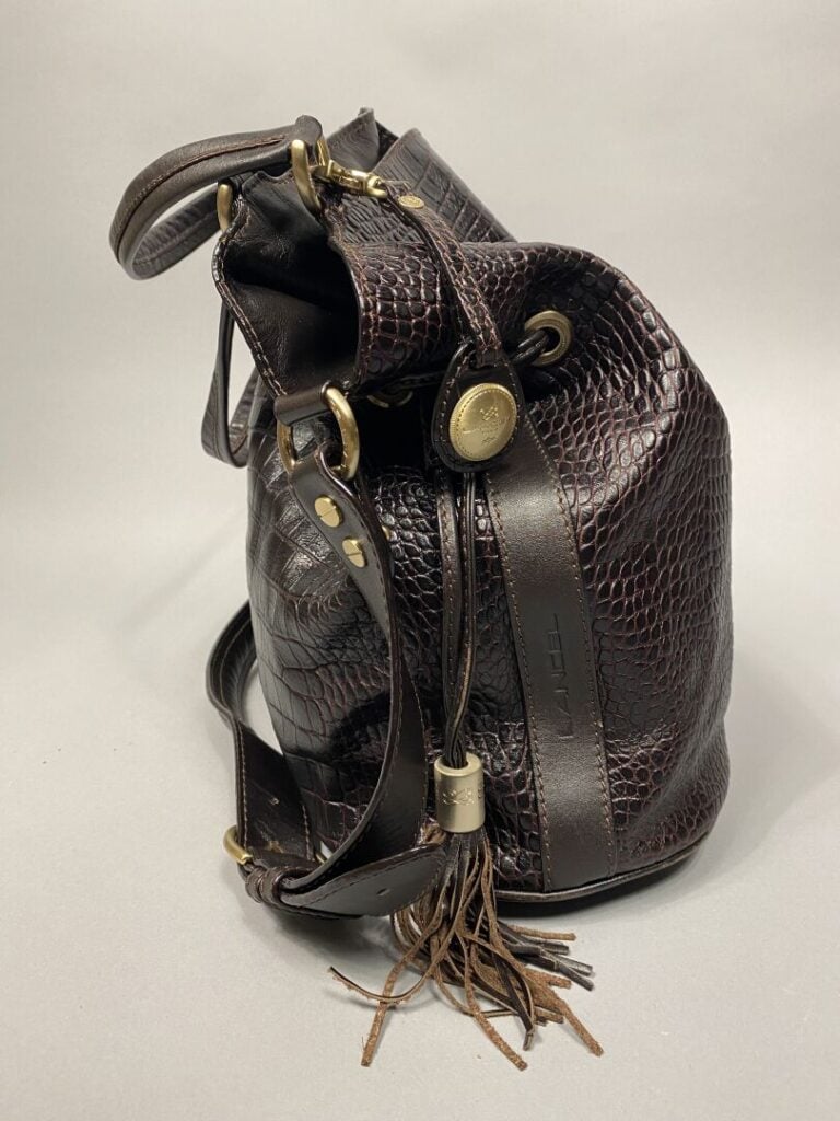 LANCEL - Sac Brigitte Bardot en cuir marron estampé façon croco et surpiqûres,…