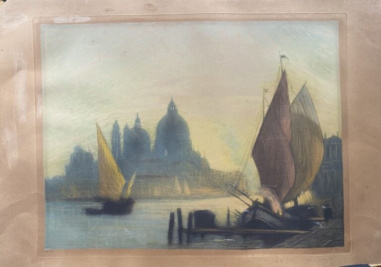 Lot de 6 pièces encadrées dont lithographies, huile sur carton, reproduction re…