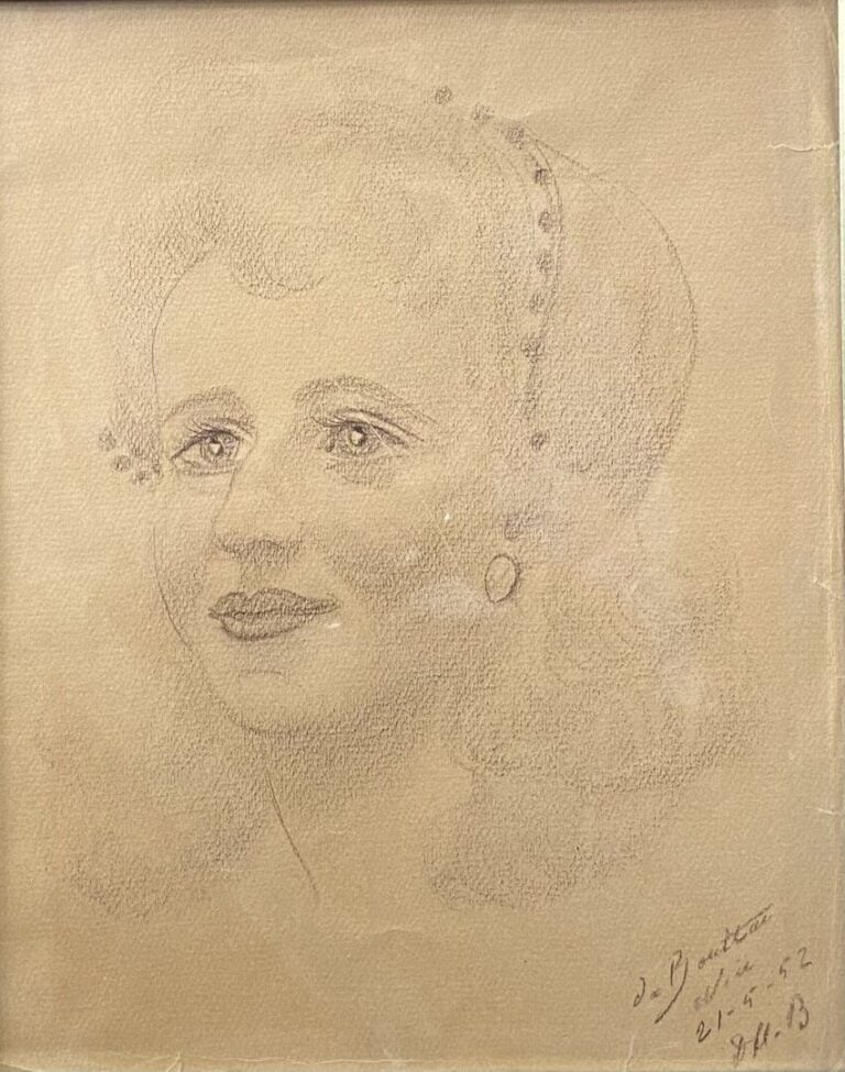 Lot de pièces encadrées comprenant dessins, lithographies, portraits de jeune h…