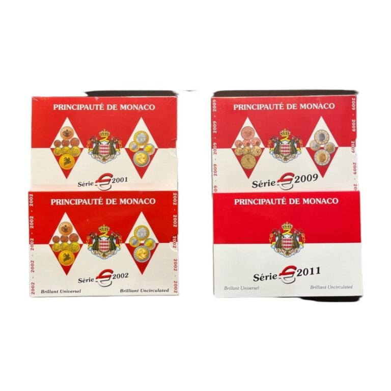 Monaco - Euros - Lot de quatre coffrets de 1 centimes à 2 euros comprenant les…