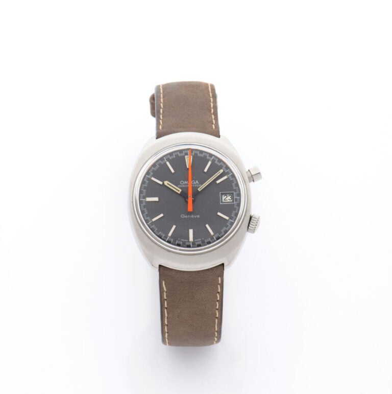 OMEGA, Chronostop - Montre chronographe d'homme, boîtier tonneau en acier - Cad…