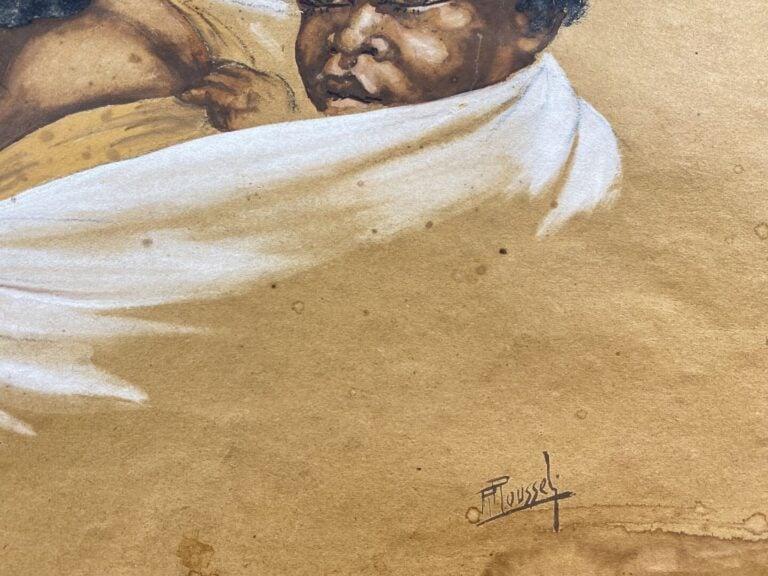 P. ROUSSEL - Maternité - Aquarelle et rehauts de blanc - Signé en bas à droite…