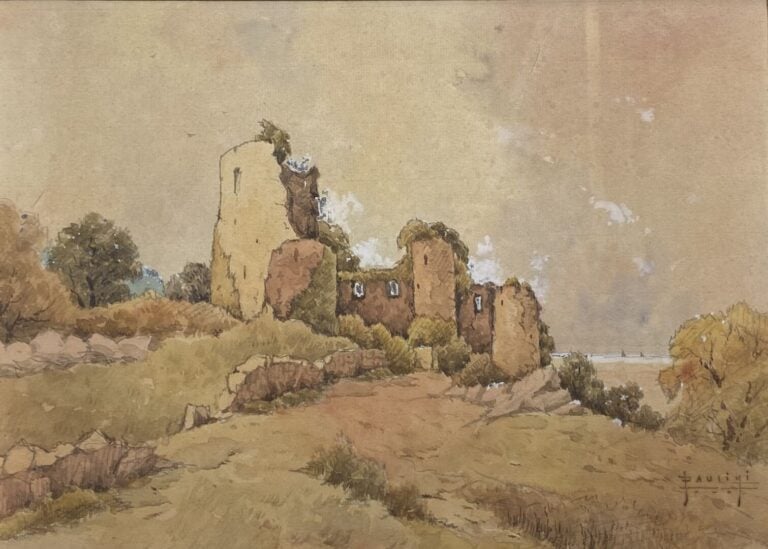 PAULINI - Paysage de campagne en Ruines - Deux aquarelles - Signées - 25 x 35 c…