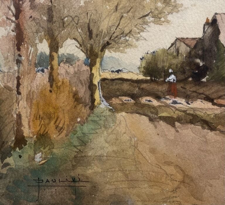 PAULINI - Paysage de campagne en Ruines - Deux aquarelles - Signées - 25 x 35 c…