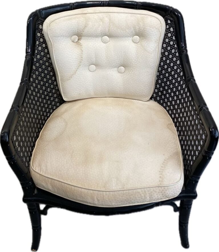 Travail des années 70, dans le goût de GIORGETTI - Fauteuil en bois et rotin da…
