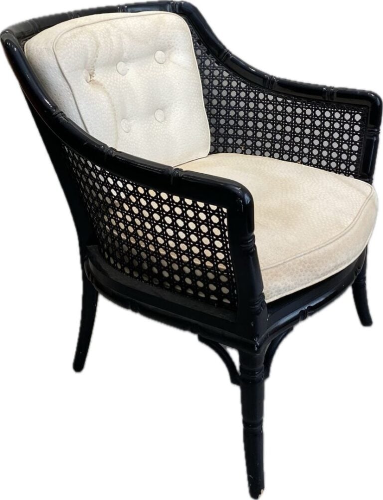 Travail des années 70, dans le goût de GIORGETTI - Fauteuil en bois et rotin da…