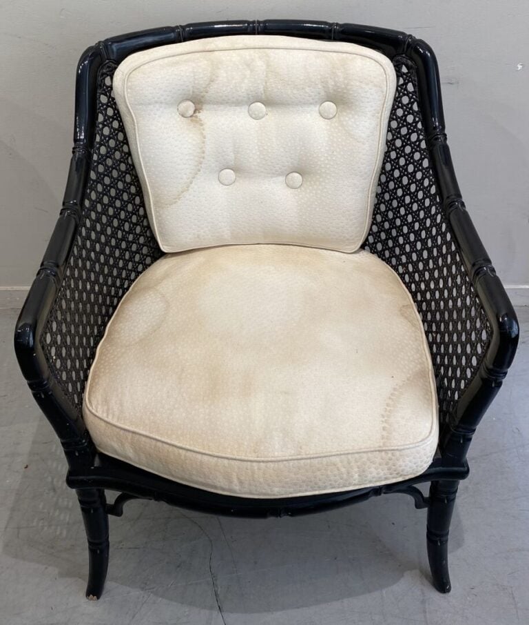 Travail des années 70, dans le goût de GIORGETTI - Fauteuil en bois et rotin da…
