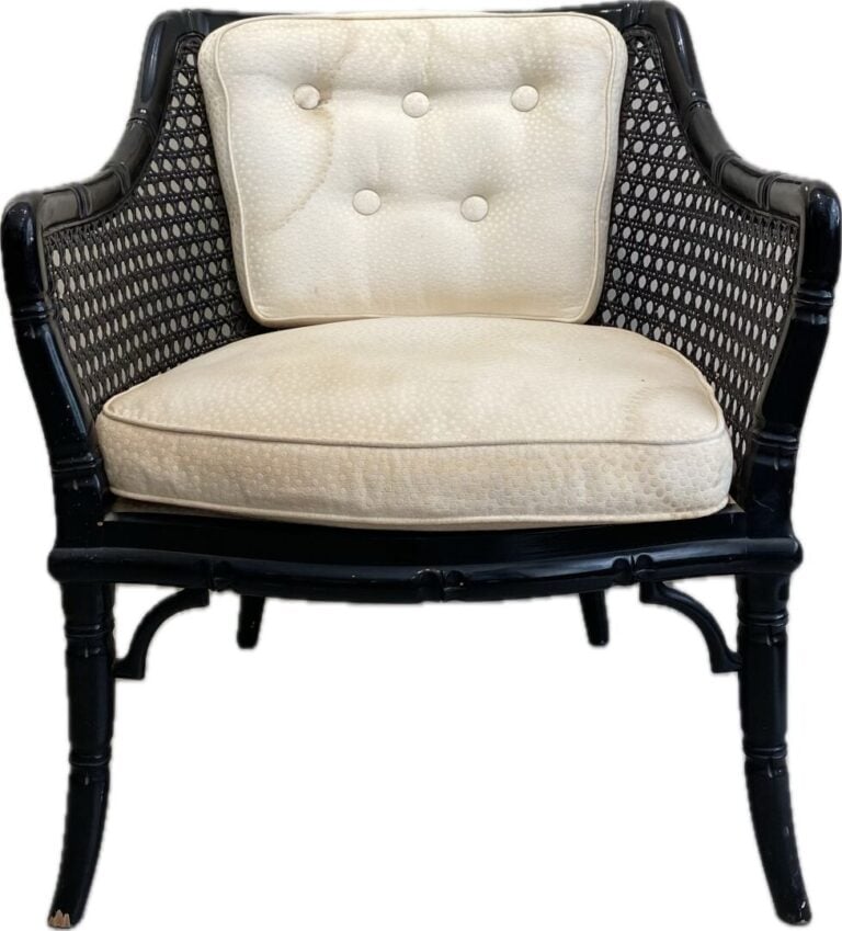 Travail des années 70, dans le goût de GIORGETTI - Fauteuil en bois et rotin da…