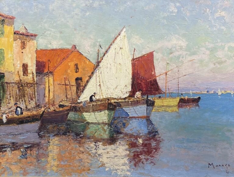 Vincent MANAGO (1880-1936) - Martigues - Huile sur panneau - Signé en bas à dro…
