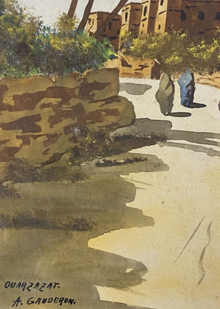 A. Gauderon (XXe siècle) - Vallée du Ziz et Vue d'Ouarzazat - Deux aquarelles -…