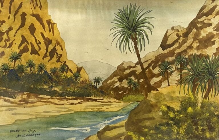 A. Gauderon (XXe siècle) - Vallée du Ziz et Vue d'Ouarzazat - Deux aquarelles -…