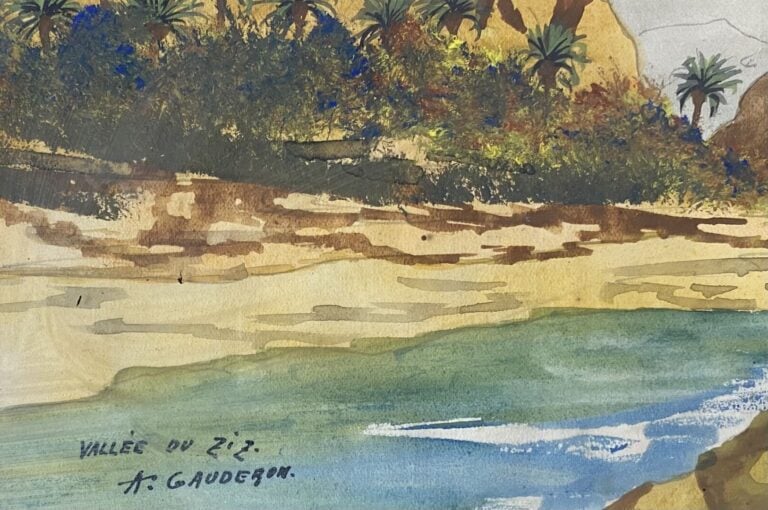 A. Gauderon (XXe siècle) - Vallée du Ziz et Vue d'Ouarzazat - Deux aquarelles -…