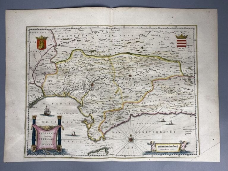 BLAEU - Carte en couleurs de l'Andalousie : Andaluzia continens Sevillam et Cor…