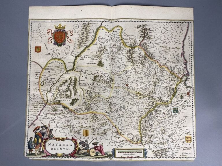BLAEU - Carte en couleurs de l'Aragon et de la Navarre : Navarra regnum. - 4 pa…